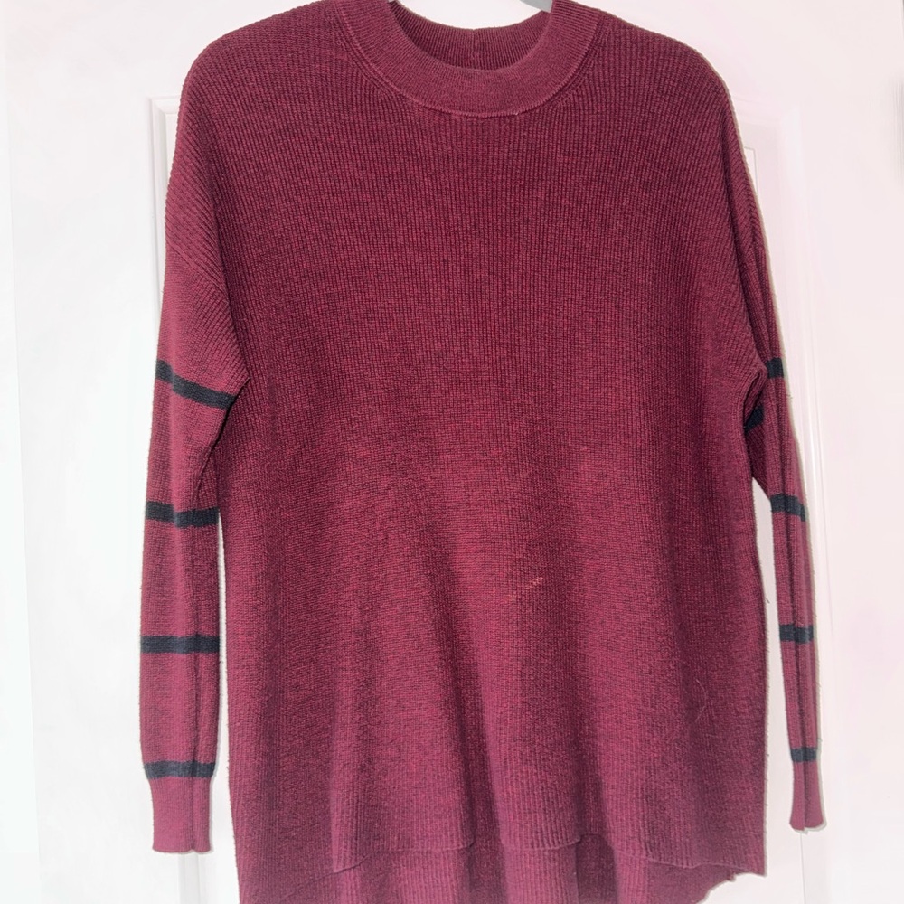 Burgundy Sweater with Black Stripes